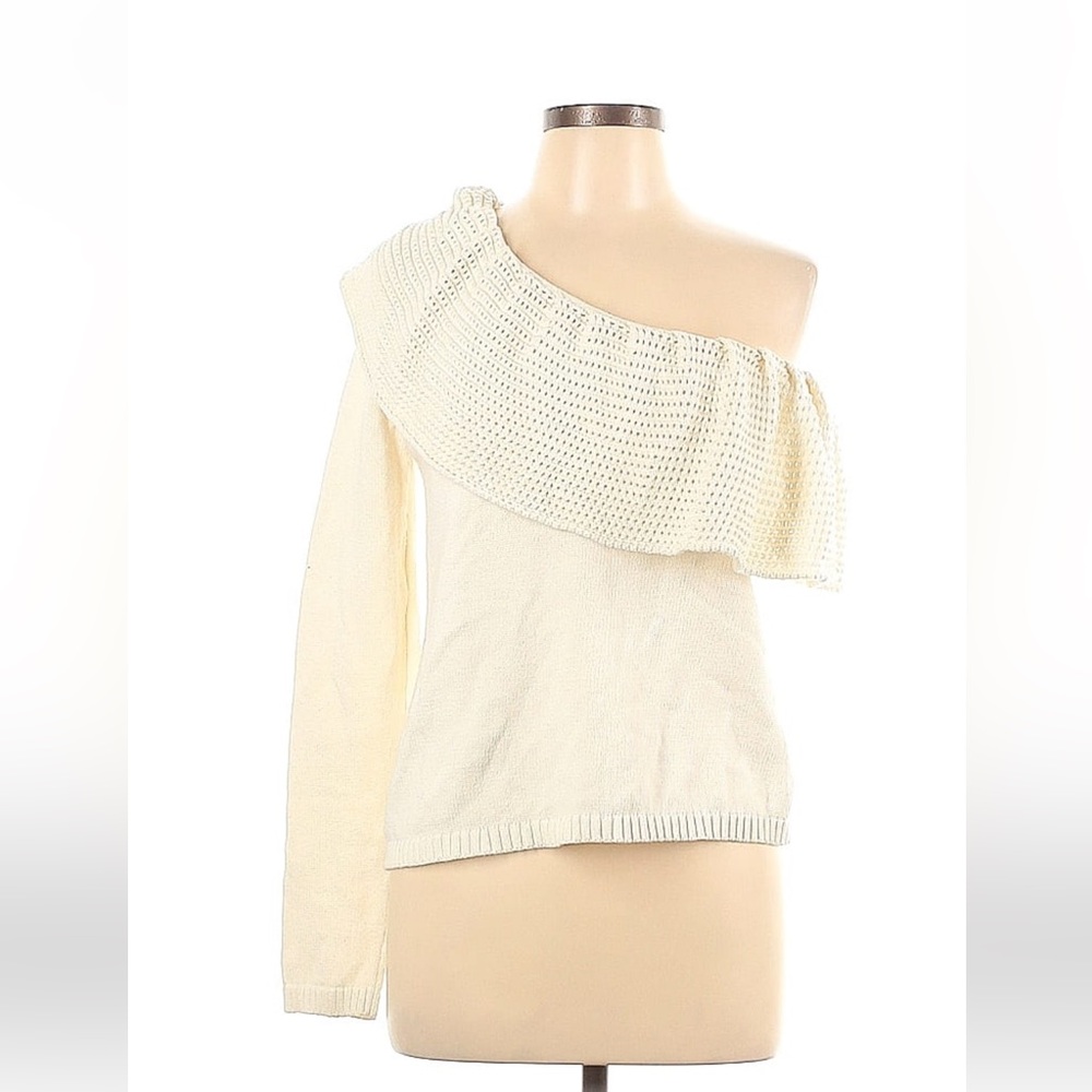 Ella Moss Ivory One shoulder Sweater Crochet Medium